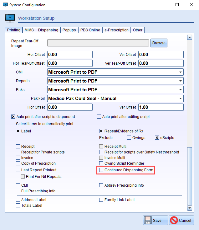 Dispensing a Continued Dispensing/Supply Z Software